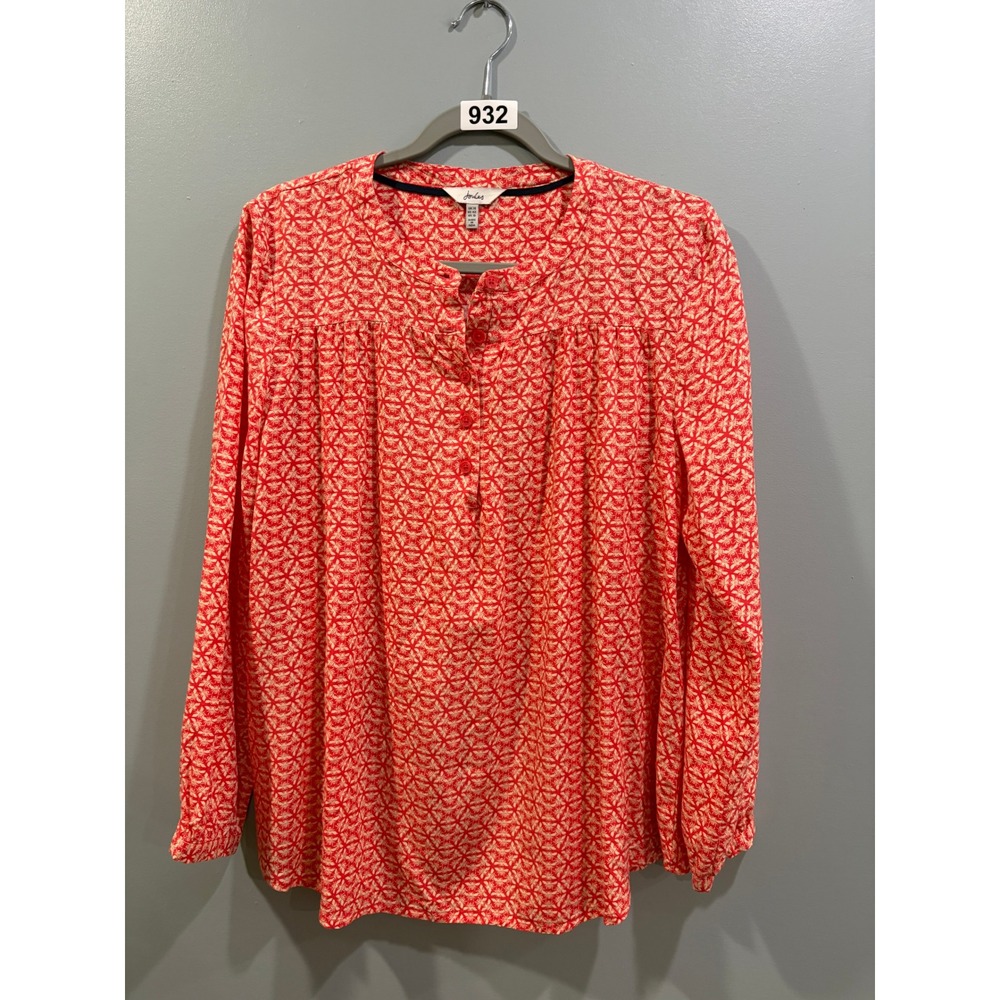 Joules Red Bee Print Long Sleeve Button Front Blouse Top Womens US 10
